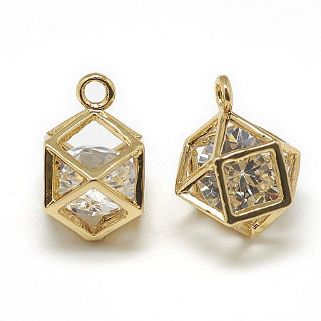 Brass Cubic Zirconia Charms KK-T032-033G-1