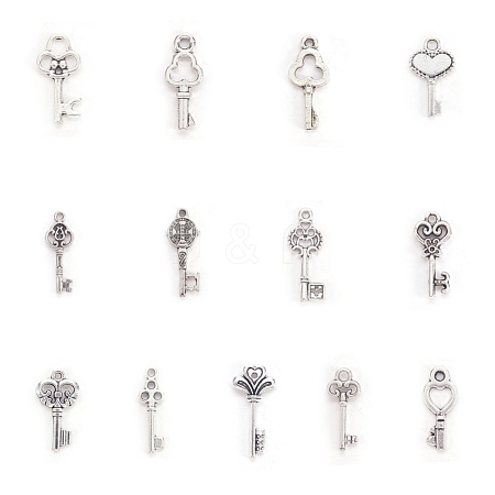 Tibetan Style Alloy Key Pendants TIBEP-X0001-02-AS-1
