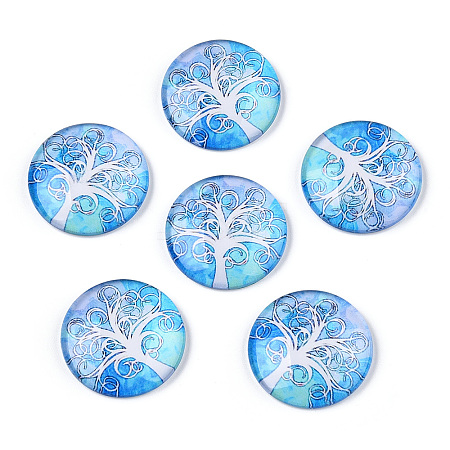 Half Round/Dome Tree Pattern Glass Flatback Cabochons for DIY Projects LS-GGLA-Q037-25mm-M28-08-1