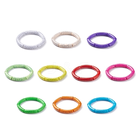 10Pcs 10 Color Imitation Gemstone Acrylic Curved Tube Chunky Stretch Bracelets Set for Women BJEW-JB08140-1