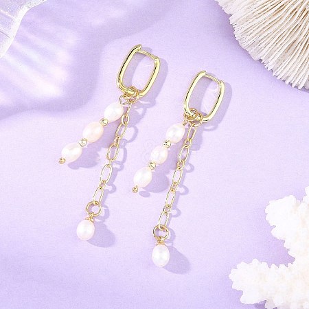 Brass & Natural Pearl Hoop Dangle Earrings EJEW-JE07390-1
