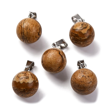 Round Natural Picture Jasper Pendants G-Q434-19-1