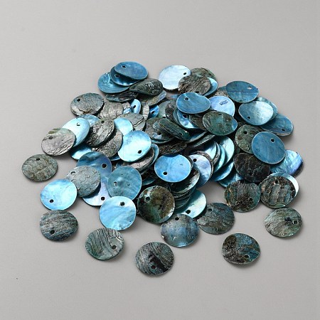 Natural Akoya Shell Dyed Disc Charms SHEL-WH0005-05B-1
