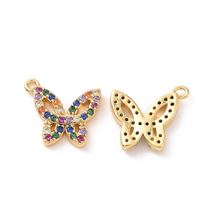 Butterfly Brass Micro Pave Colorful Cubic Zirconia Charms KK-G435-40G-1
