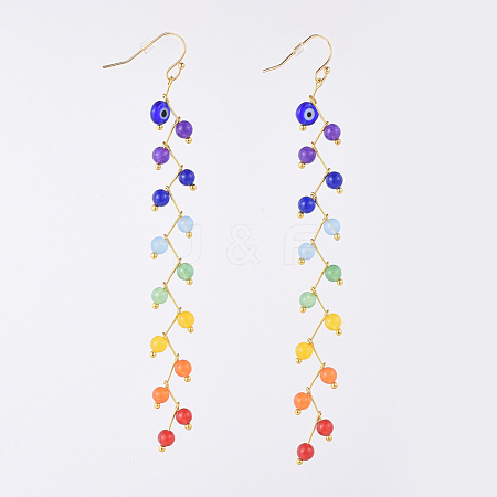 Dyed Natural Malaysia Jade Beads Dangle Earrings EJEW-JE03716-1