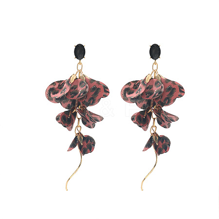 Bohemian Style Alloy & Leopard Print Cloth Stud Earrings FS-WG62249-04-1