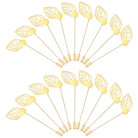 60Pcs Leaf Stainless Steel Round Tray Stick Lapel Pins JEWB-SC0001-75C-1