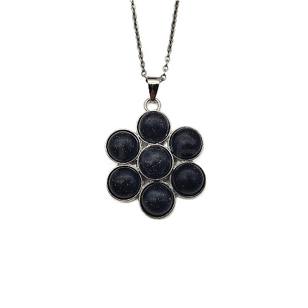 Synthetic Blue Goldstone Flower Pendant Necklaces FO7861-8-1