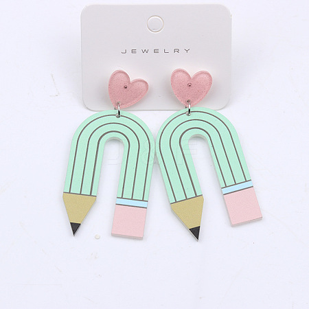 Heart & Pencil Acrylic Stud Dangle Earrings FS-WG3499D-04-1