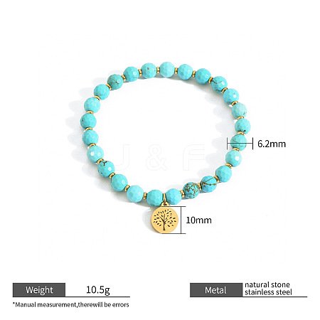 6.2MM Faceted Round Synthetic Turquoise Beaded Stretch Bracelets WG42E8E-03-1