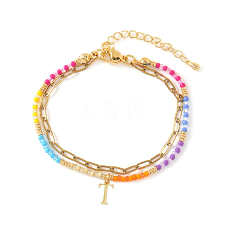 304 Stainless Steel Letter Charm Double-layered Bracelets VG5038-20-1