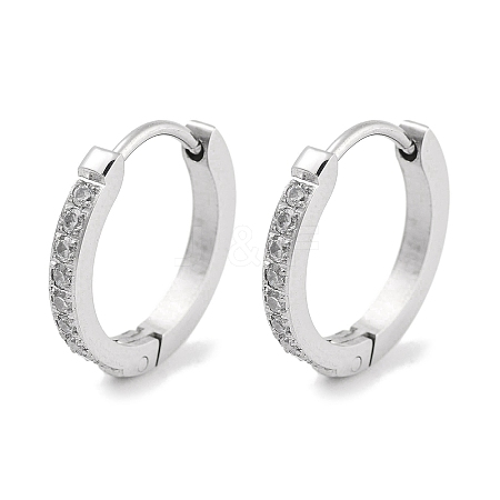 304 Stainless Steel Micro Pave Clear Cubic Zirconia Huggie Hoop Earrings EJEW-C096-01F-P-1