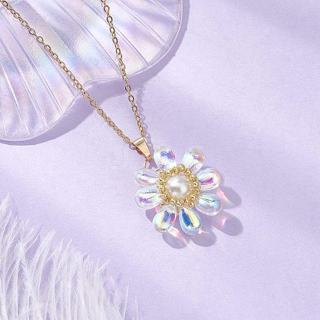 Glass & Glass Pearl Beads Pendants Necklaces for Women NJEW-MZ00106-05-1