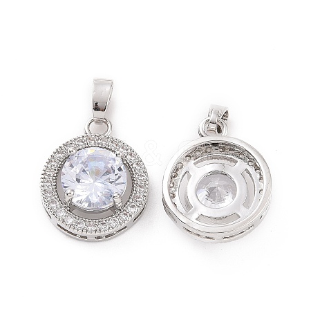 Brass Micro Pave Clear Cubic Zirconia Pendants KK-E068-VC440-1