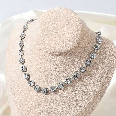 304 Stainless Steel Full Rhinestone Flat Round Link Chain Necklaces for Women SA-CBABBEA-02P-01-1