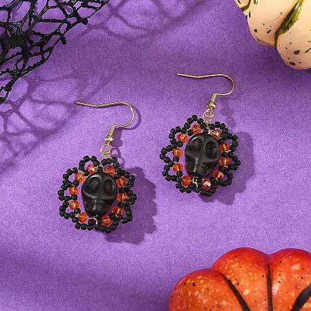 Halloween Gothic Synthetic Turquoise Skull Dangle Earrings EJEW-MZ00807-01-1