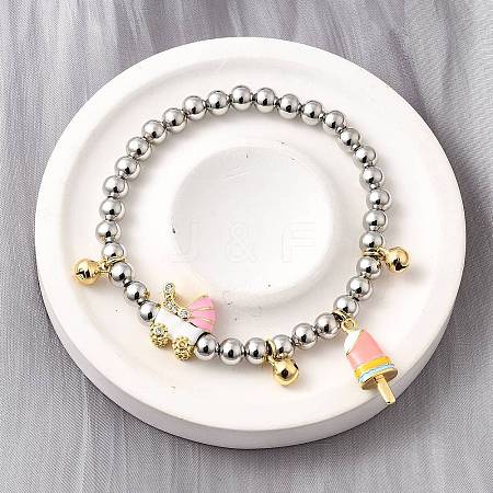 Brass Enamel Round Beads Charm Bracelets for Women BJEW-D317-11A-PG-1