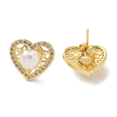 Heart ABS Imitation Pearl Studs Earrings EJEW-K289-01G-1