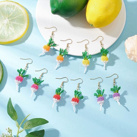 304 Stainless Steel Glass Seed Beads Carrot Dangle Earrings EJEW-MZ00579-1