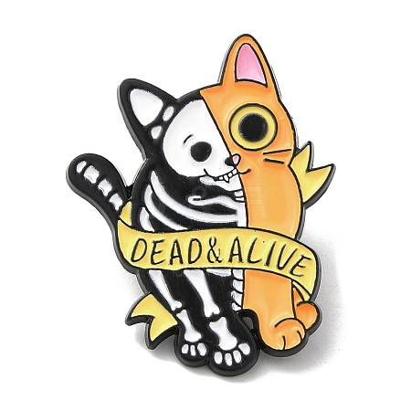 Halloween Cat Skeleton Alloy Brooches JEWB-I032-01EB-02-1