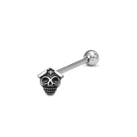 Skull 304 Stainless Steel Straight Barbell 15 Gauge Piercing Tongue Rings for Women Men WG4053D-01-1