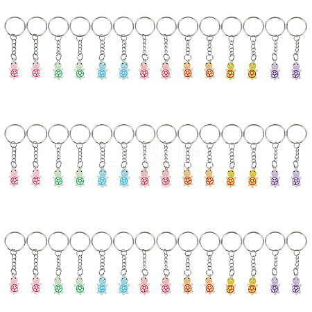 42Pcs 7 Colors Resin Tortoise Keychains KEYC-GO0001-20-1