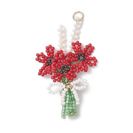 3D Glass Seed Beaded Bouquet with Bowknot Pendants PALLOY-MZ01153-03-1