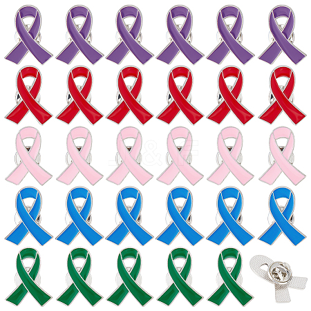  30Pcs 5 Colors Awareness Ribbon Enamel Pin JEWB-NB0001-20-1
