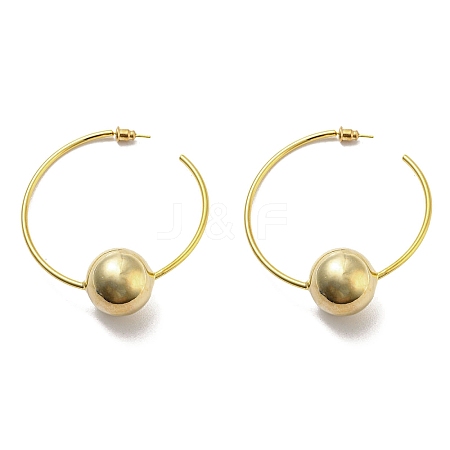 Brass Round Beaded Ring Stud Earrings EJEW-D067-01G-1