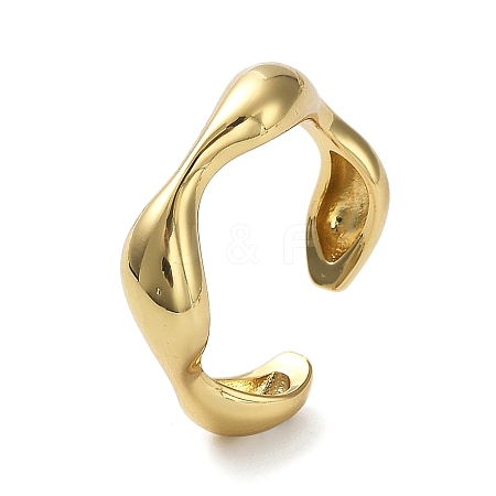 Rack Plating Brass Twist Wave Open Cuff Rings for Women RJEW-Q777-08G-1