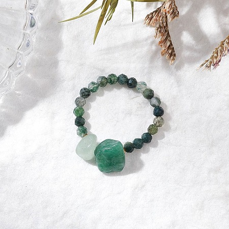 Natural Moss Agate Beaded Rings RJEW-TA00191-02-1