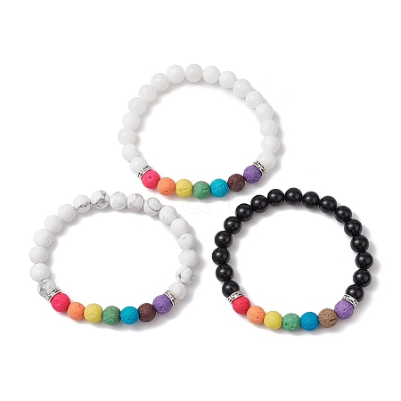 3Pcs Chakra Round Natural Gemstone Beads Stretch Bracelet Sets for Women BJEW-JB10967-1