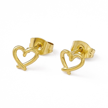 Vacuum Plating 304 Stainless Steel Hollow Out Heart Stud Earrings for Women EJEW-P212-12G-1