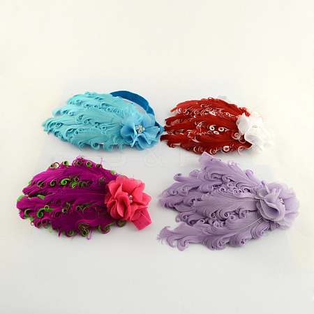 Cute Elastic Baby Headbands Dyed Feather Hair Accessories OHAR-Q002-03-1
