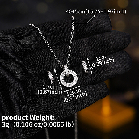 Brass Clear Cubic Zirconia Pendant Necklace & Stud Earrings Sets for Women FS-WGA251C-03-1