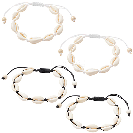 4Pcs 2 Colors Natural Shell & Synthetic Turquoise Braided Bead Bracelet for Women BJEW-PA0001-01-1