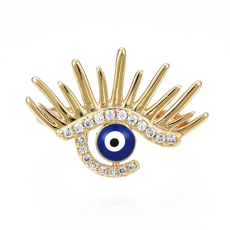 Clear Cubic Zirconia Evil Eye Wide Open Cuff Ring with Enamel for Women RJEW-N035-098A-1