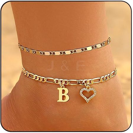 Brass Crystal Rhinestone Letter Heart Charm Double Layer Anklets for Women FS-WG41372-02-1