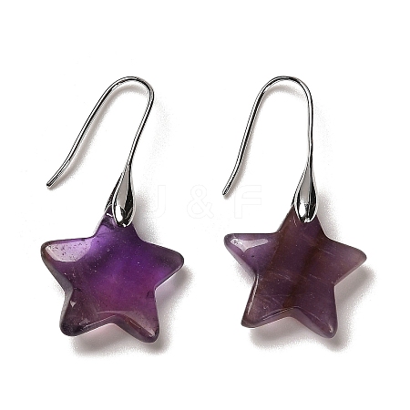 Natural Amethyst Star Dangle Earrings EJEW-I315-03P-10-1