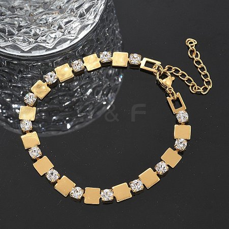 304 Stainless Steel Rhinestone Cup Chain Bracelets for Women BJEW-F488-26B-G-1