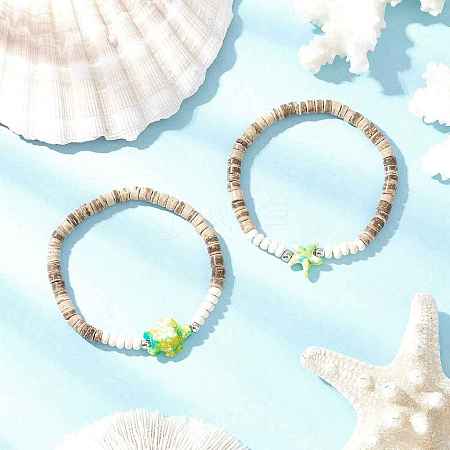 Sea Turtles and Starfish Coconut Beads Bracelets BJEW-JB11882-03-1