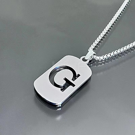 Rectangle with Laser Cut Letter 201 Stainless Steel Initial Pendant Necklaces WGA5E8C-07-1