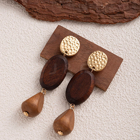 Wood & Iron Dangle Stud Earrings WGBF754-02-1