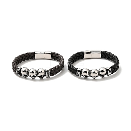 304 Stainless Steel Beaded Link Bracelet with Magnetic Clasp for Men Women BJEW-C021-22-P-1