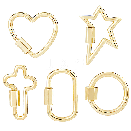 5Pcs 5 Styles Brass Screw Carabiner Lock Charms KK-HS0015-15-1