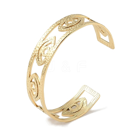 304 Stainless Steel Hollow Eye Open Cuff Bangles for Women BJEW-U002-06G-1