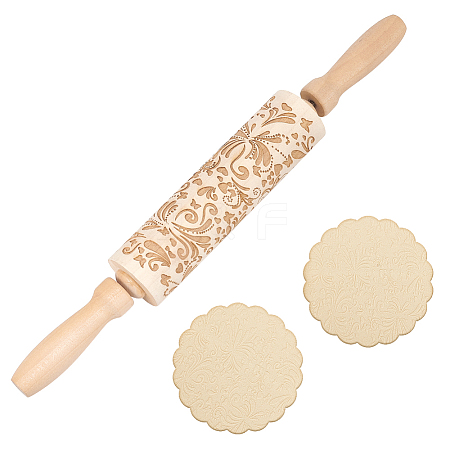 Flower Print Wood Rolling Pin AJEW-WH0528-07-1