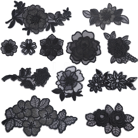 Gorgecraft 12Pcs 12 Style Computerized Embroidery Polyester Ornament Accesories DIY-GF0009-12-1