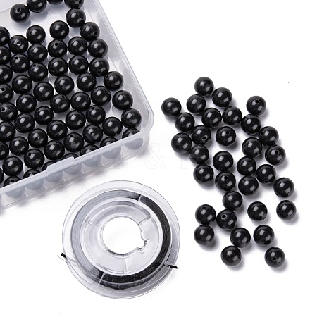100Pcs 8mm Natural Black Stone(Natural Black Glass) Round Beads DIY-LS0002-15-1