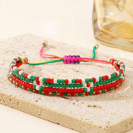 Christmas Theme Handmade Glass Seed Beads Braided Bead Bracelets for Women AI8228-1